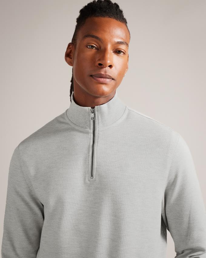 Pull Ted Baker Half Zip Funnel Neck Grise Clair Homme | JAX-81318558